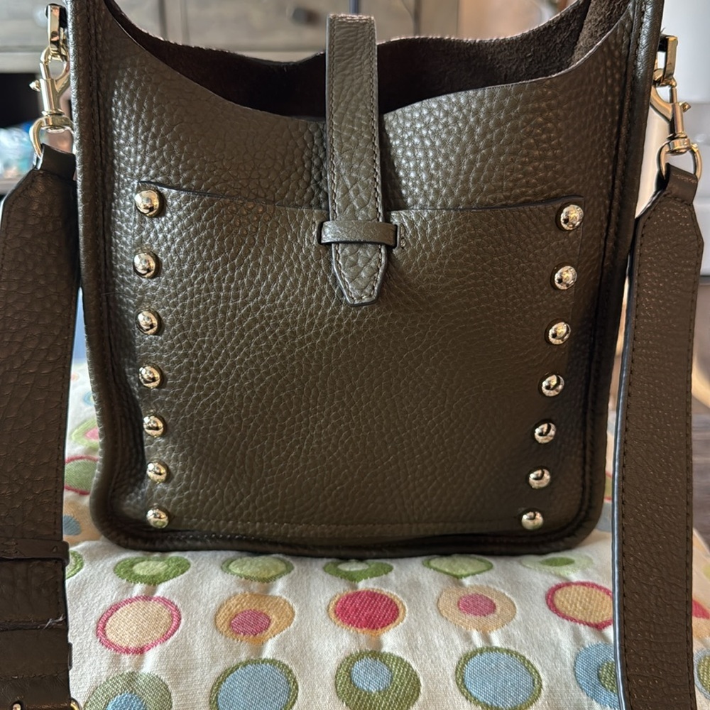 Olive Green Leather Studded Shoulder Bag